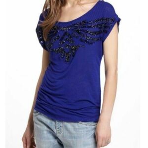 Anthropologie Blue Embellished Relaxed top